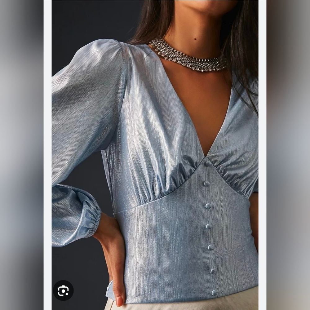 Anthropologie Shine Blue Iridescent Blouse by Flat White